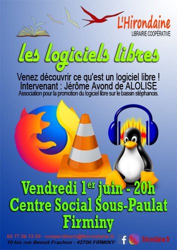 Soirée théma : Logiciels libres - Sous-Paulat - Librairie L'hirondaine Firminy juin 2018