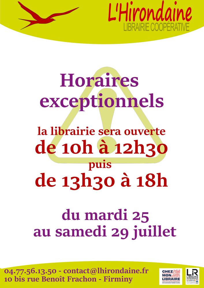 librairie hirondaine firminy horaires d'été