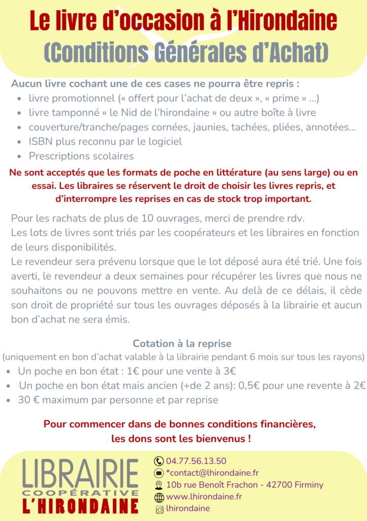 conditions générales d'achat livre d'occasion l'Hirondaine
